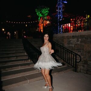 Elegant White Feathered Dress